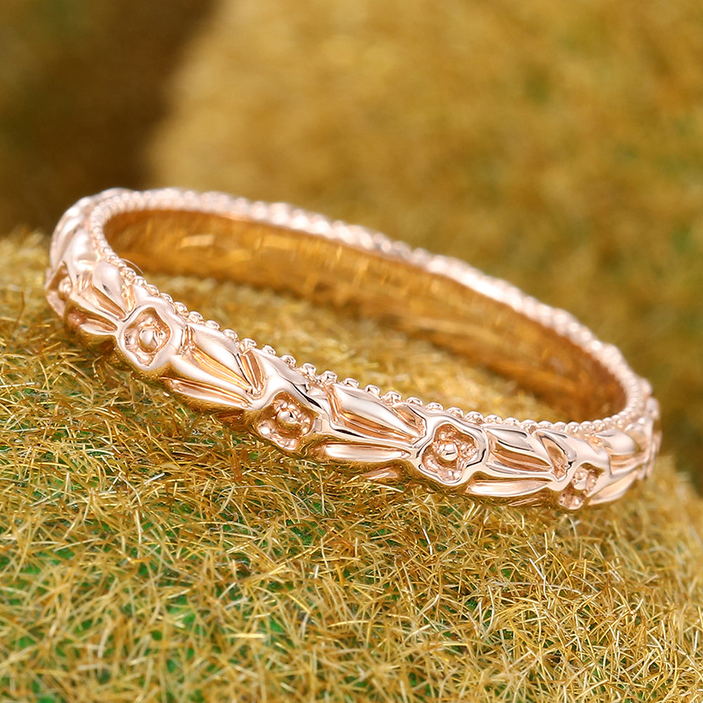 Nature Inspired Engraved Vintage Solid Wedding Band