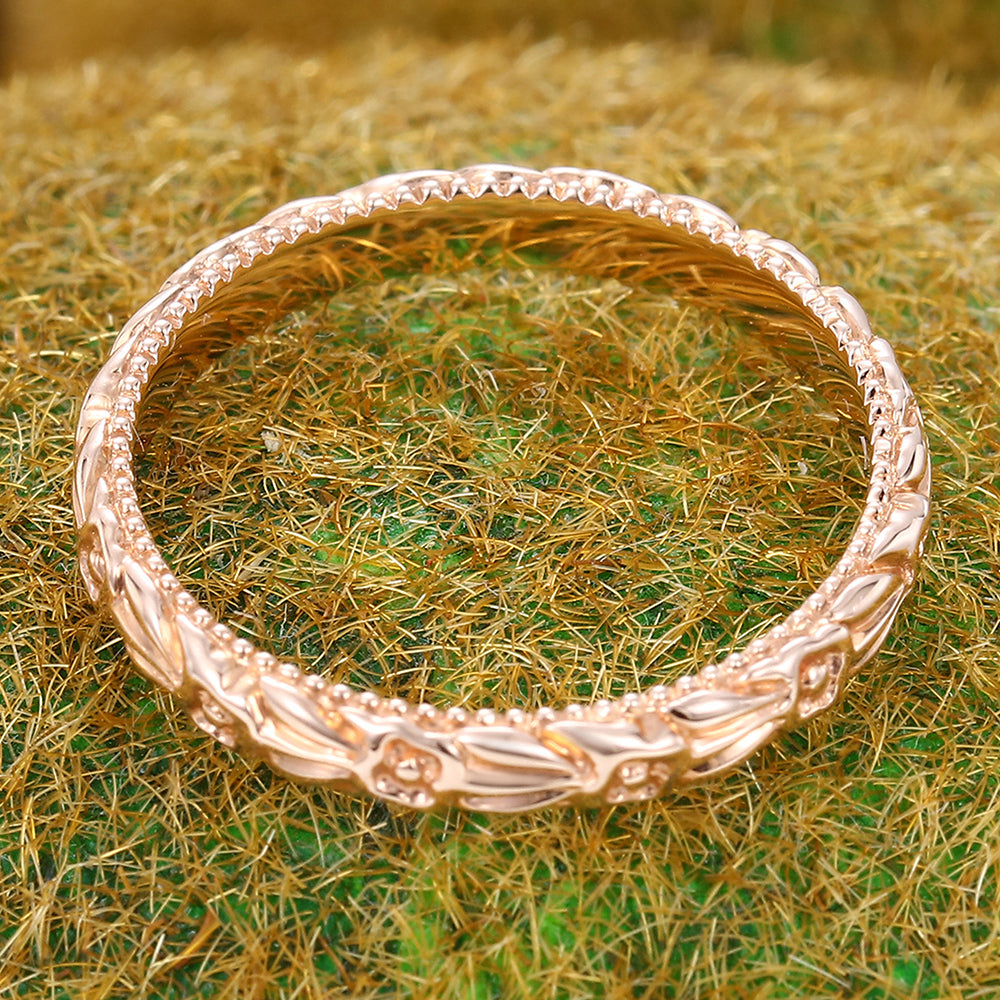Nature Inspired Engraved Vintage Solid Wedding Band