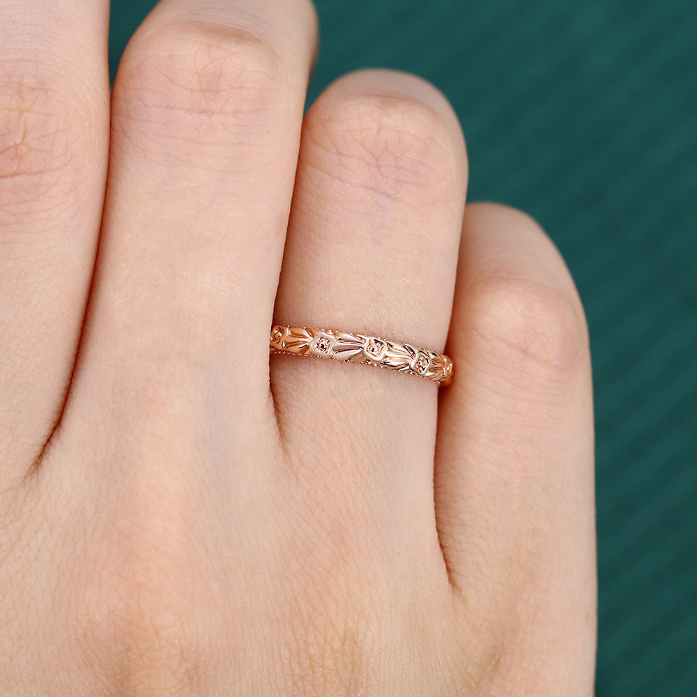 Nature Inspired Engraved Vintage Solid Wedding Band