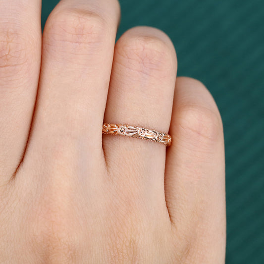 Nature Inspired Engraved Vintage Solid Wedding Band