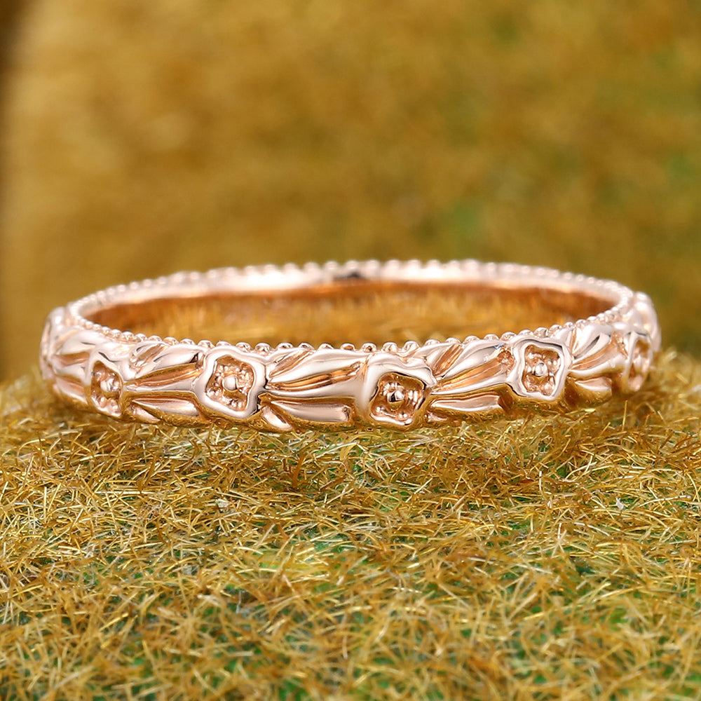 Nature Inspired Engraved Vintage Solid Wedding Band