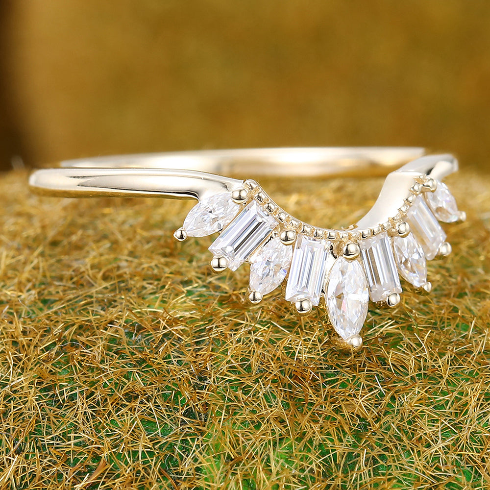 Alternating Marquise & Baguette Moissanite Curved Wedding Band