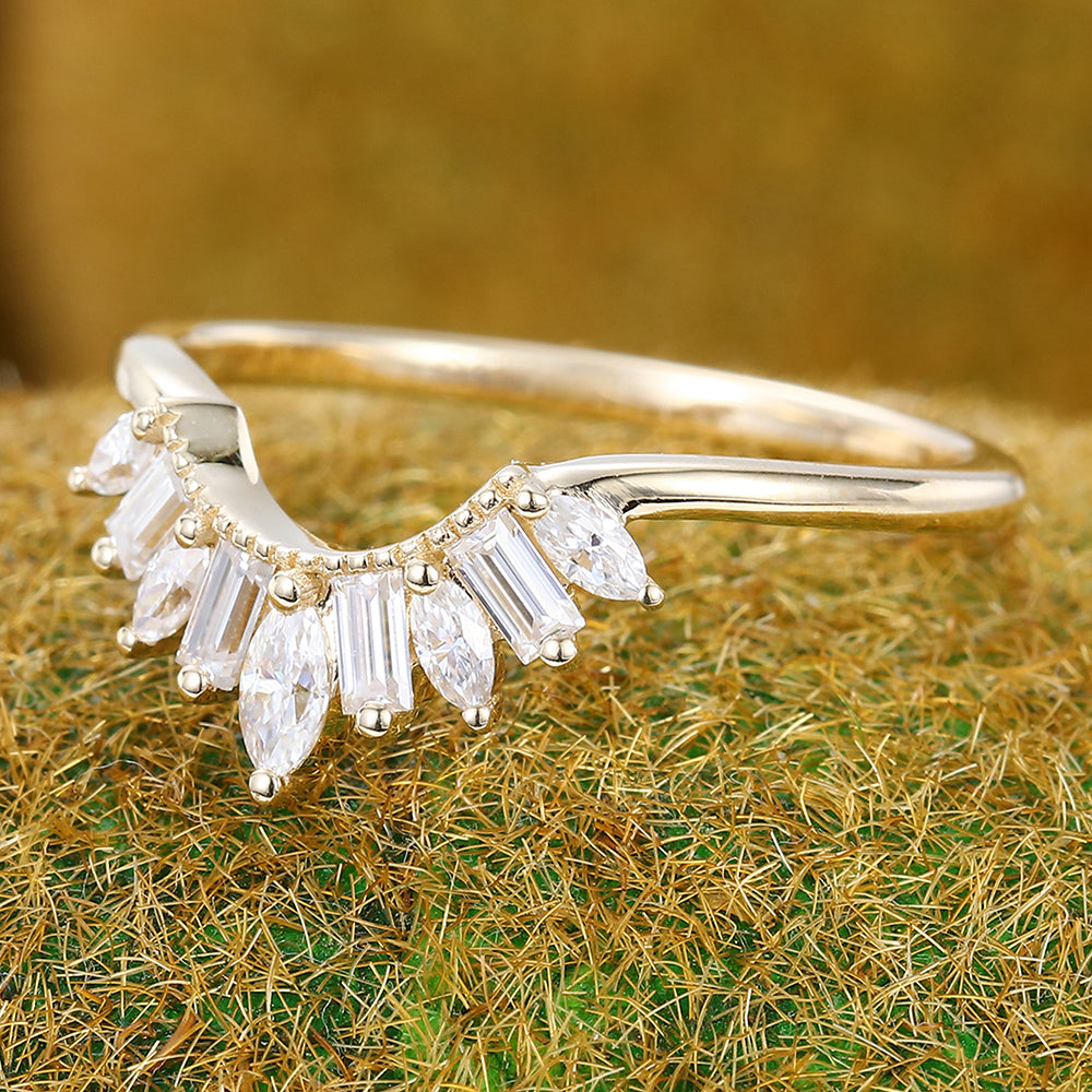 Alternating Marquise & Baguette Moissanite Curved Wedding Band