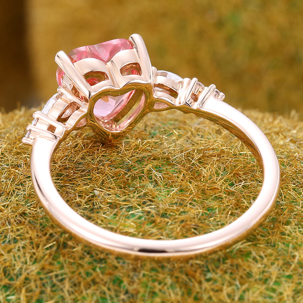 Romantic Heart Cut Pink Sapphire Engagement Ring with Pear Accents