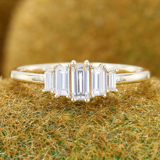 Baguette Cut Moissanite Cluster Engagement Ring Art Deco Promise Ring