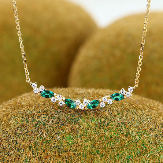 Emerald Necklace with Petite Moissanite Accents May Birthstone Necklace