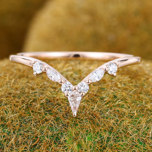 Multi Cut Moissanite Curved Wedding Band Bridal Stacking Ring