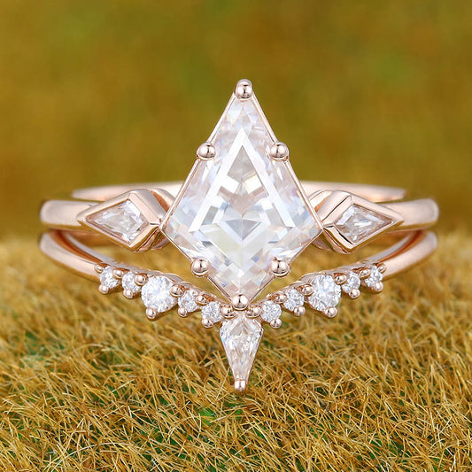 1.5CT Kite Shaped Moissanite Engagement Ring Set with Petite Moissanite Accent
