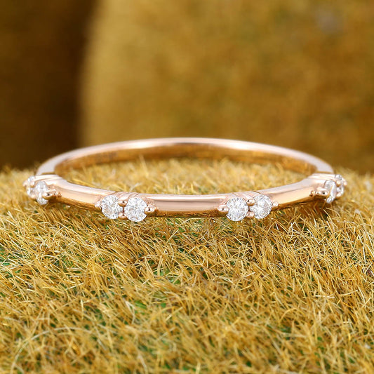 Lab grown diamond wedding band Unique rose gold band Vintage Half eternity wedding band Art deco Bridal Matching Stackable promise band