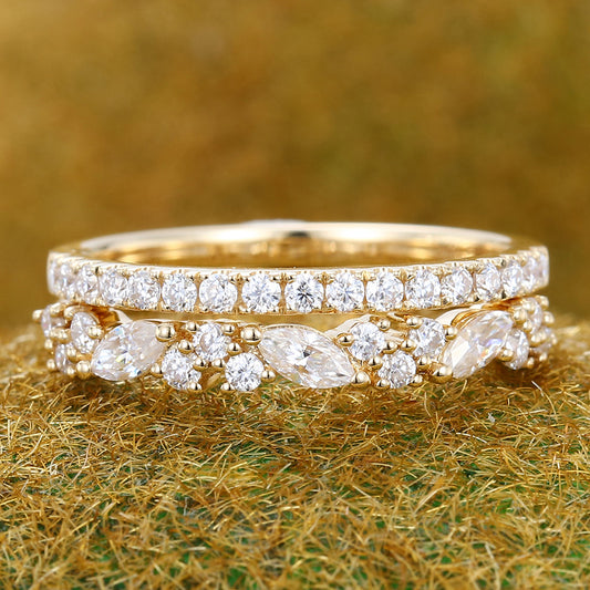 2PCS Stackable Moissanite Wedding Ring Set In Yellow Gold
