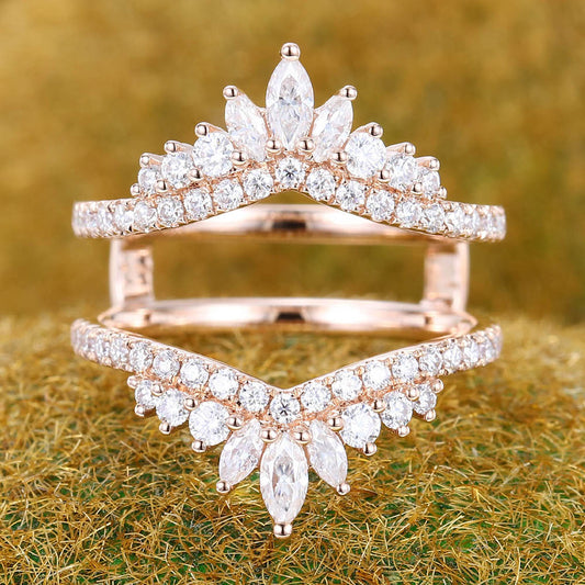 Crown Moissanite Curved Wedding Band Double Band Enhancer Stackable Ring