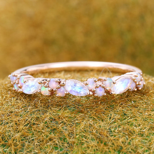 Petite Moonstone & Opal Wedding Band Anniversary Ring