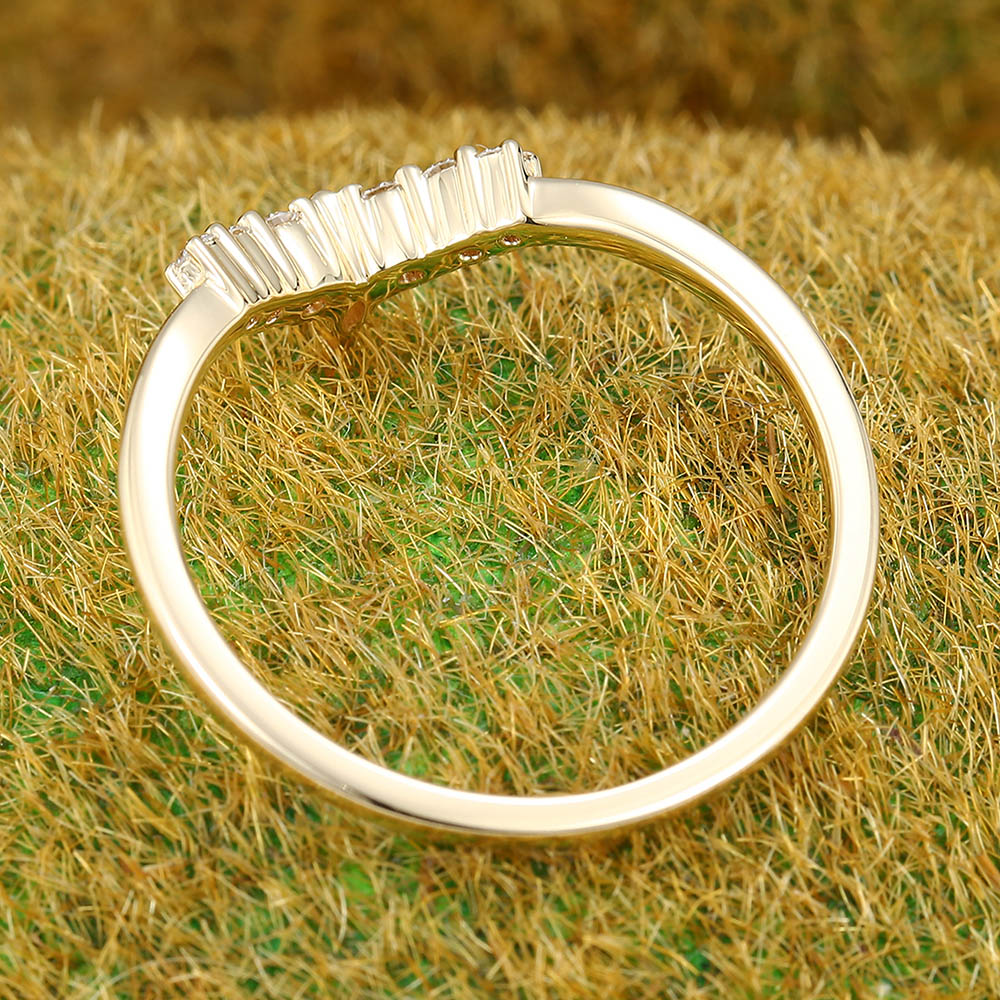 Marquise & Round Moissanite Curved Wedding Band Bridal Stacking Ring