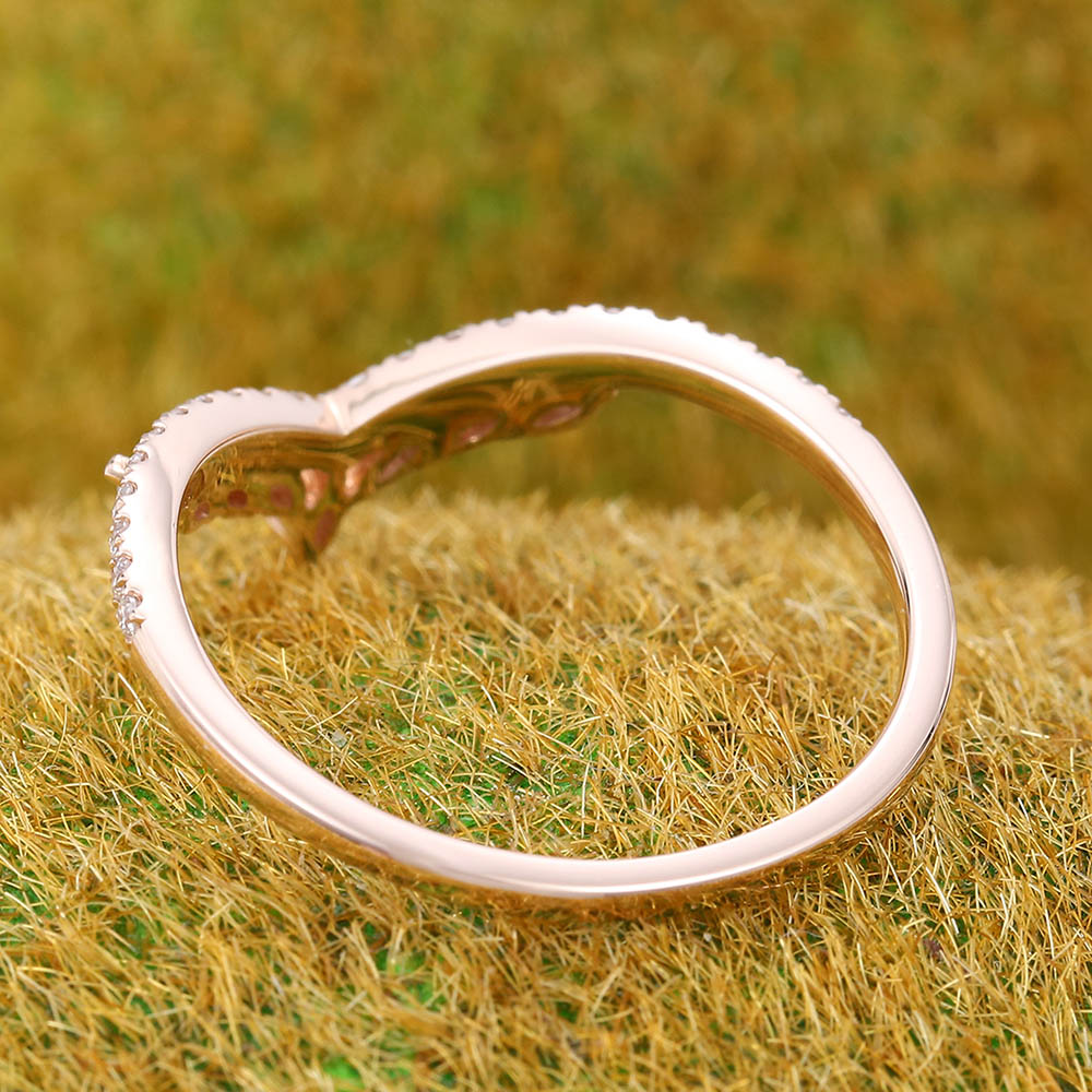 Pavé Petite Round Moissanite Wedding Band with Marquise Opal & Moissanite Cluster