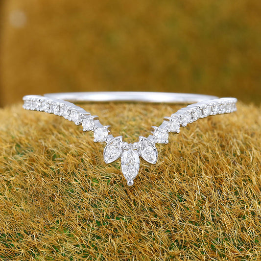 Half Eternity Moissanite Curved Wedding Band with Pavé Design