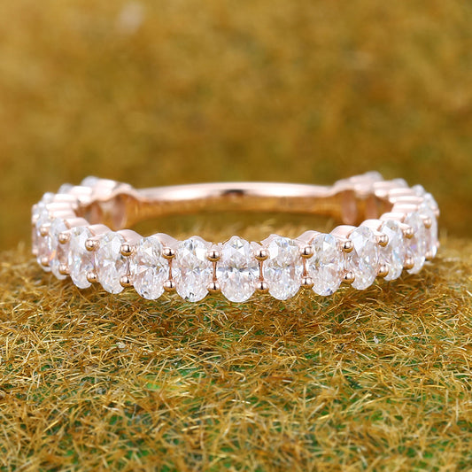 3/4 Eternity Oval Moissanite Wedding Band Stackable Bridal Ring