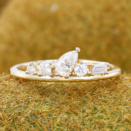 Multi-Cut Moissanite Cluster Wedding Band Anniversary Ring