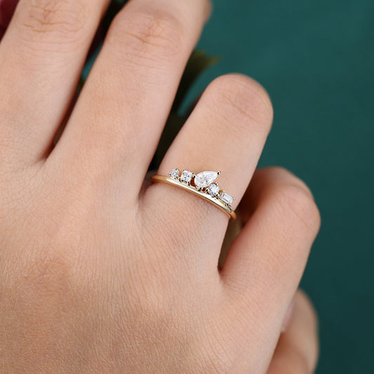 Multi-Cut Moissanite Cluster Wedding Band Anniversary Ring