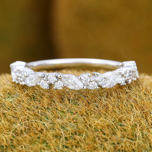 Moissanite wedding band Unique Eternity White gold wedding band Vintage Marquise wedding band Bridal Matching Stackable band gift for women