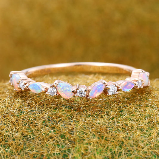 Opal Wedding Band Half Eternity Matching Ring