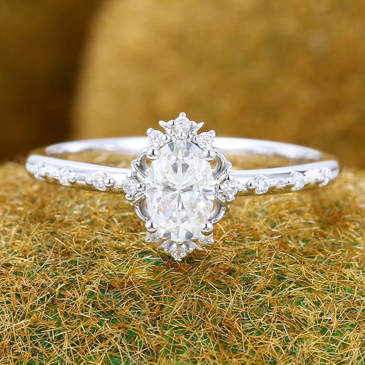 Oval Cut Moissanite Engagement Ring Vintage Pavé Promise Ring