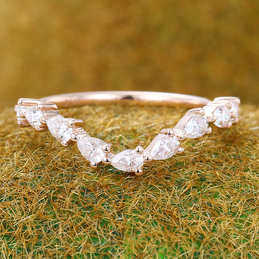 Half Eternity Pear Moissanite Curved Wedding Band