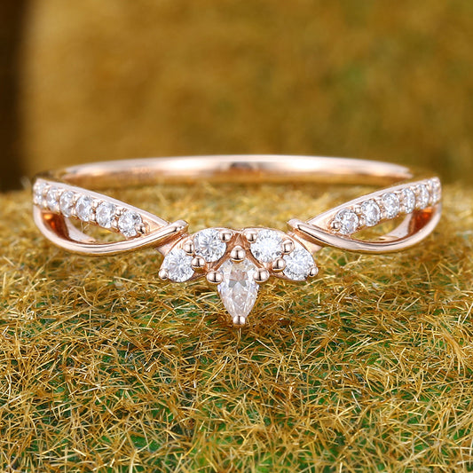 Petite Moissanite Curved Wedding Band Vintage Inspired Ring