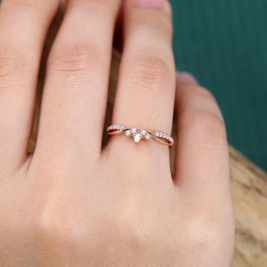 Petite Moissanite Curved Wedding Band Vintage Inspired Ring