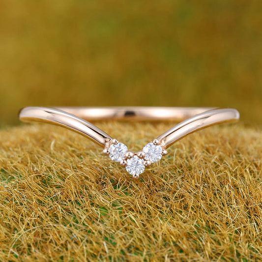 Petite Round Moissanite Curved Wedding Band Bridal Stacking Ring