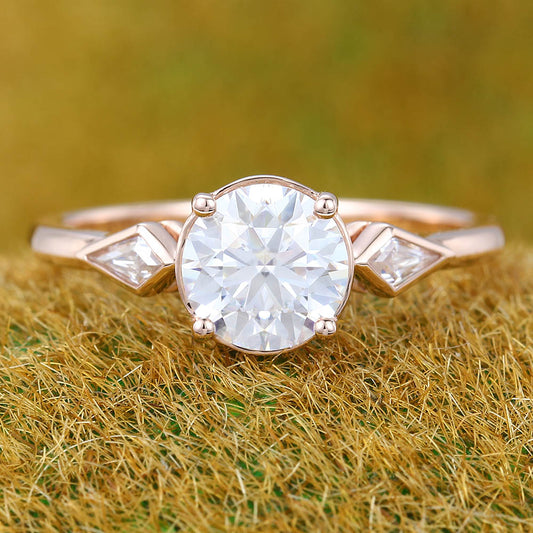 1CT Round Cut Moissanite Engagement Ring with Kite Accents Promise Ring