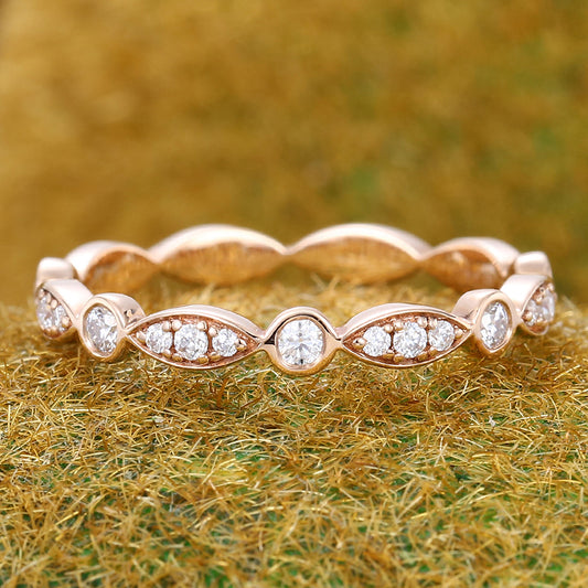 Petite Moissanite Wedding Band Alternating Design Stackable Ring