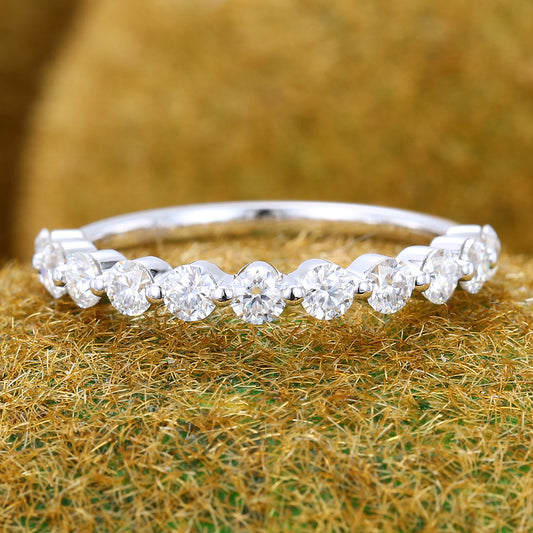 Delicate Round Moissanite Wedding Band Half Eternity Ring