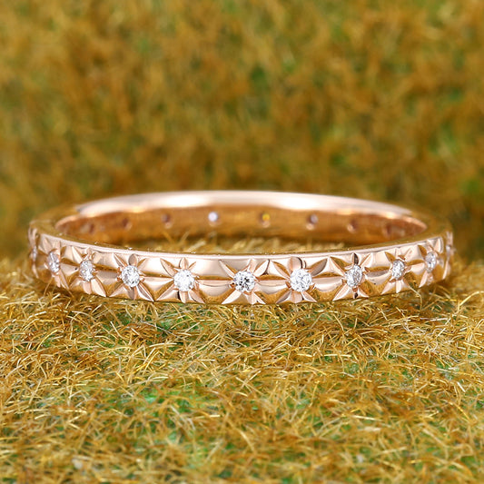 Round Moissanite or Diamond Wedding Band Eternity Ring