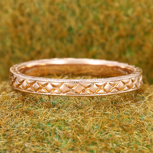 Solid Wedding Band Vintage Cross Engraved Ring