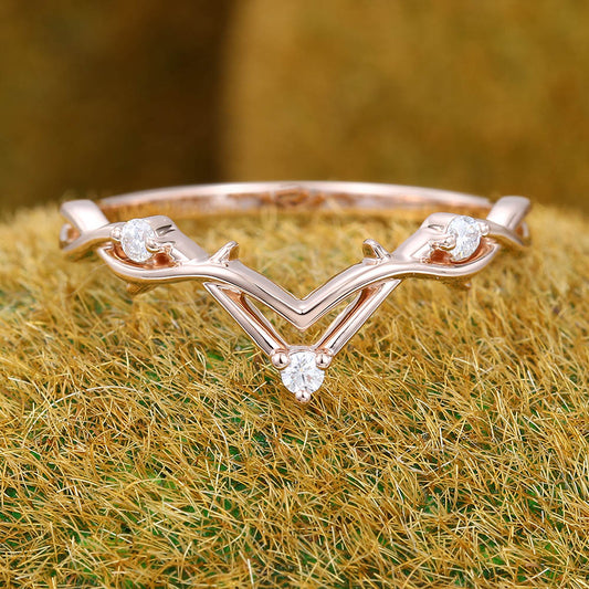 Twig Twisted Moissanite Curved Wedding Band Bridal Stacking Ring