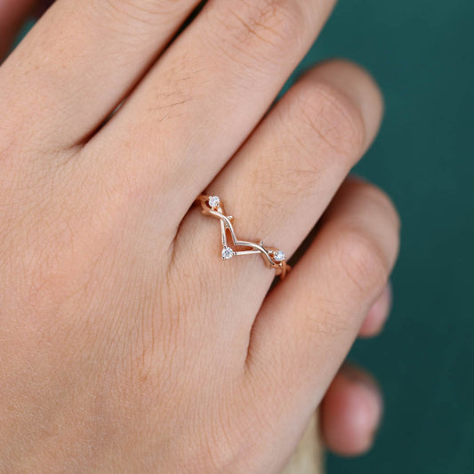 Twig Twisted Moissanite Curved Wedding Band Bridal Stacking Ring