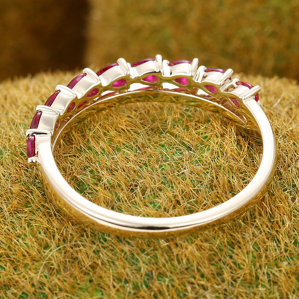 Two-Row Half Eternity Pear & Round Ruby Wedding Band