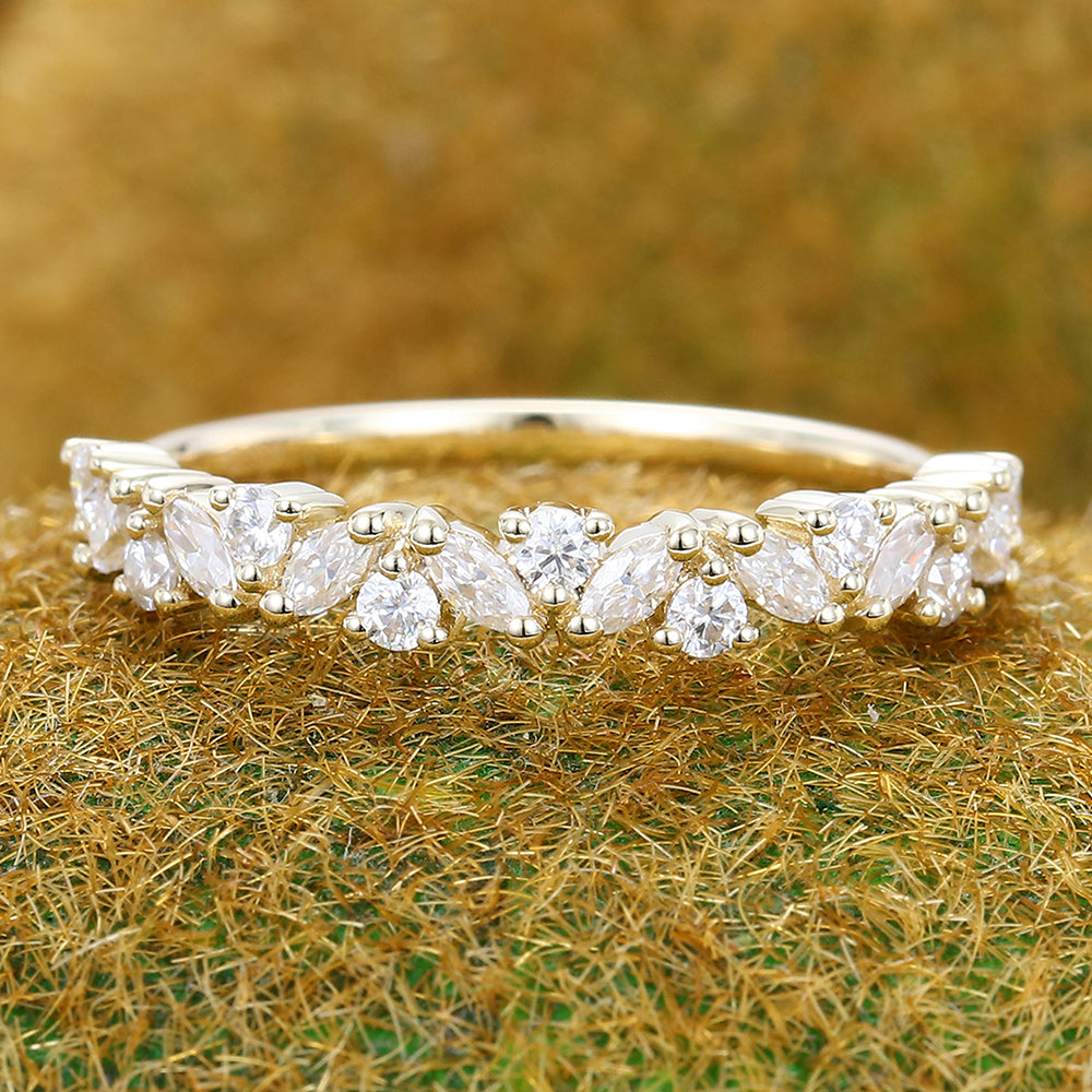 Unique Marquise cut moissanite wedding band Vintage diamond Rose gold wedding band Half eternity Wedding band Bridal Matching Stackable band