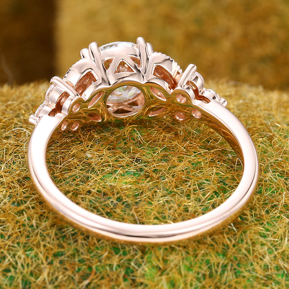 Vintage 1CT Round Cut Moissanite Cluster Engagement Ring with Milgrain Detailing
