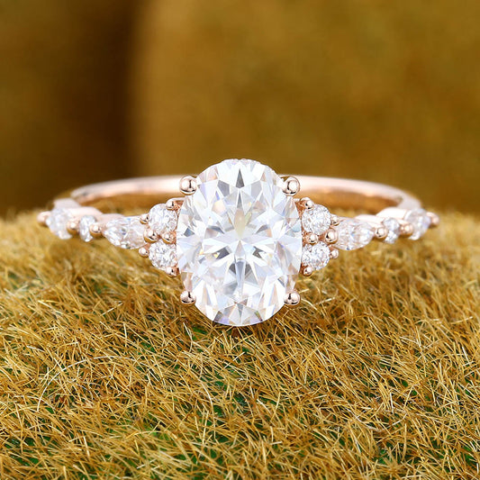 Vintage 2CT Oval Moissanite ring Unique rose gold engagement ring Diamond Hidden Halo ring Art deco Bridal Promise Anniversary ring