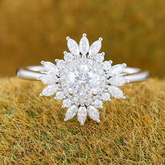 Vintage Half Carat Moissanite Engagement Ring with Halo Cluster Design