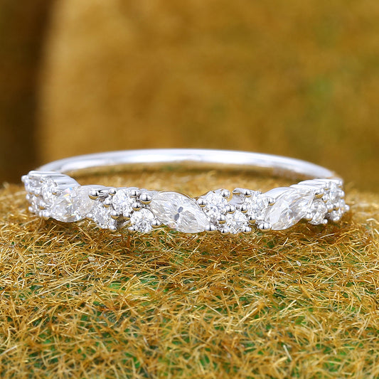 Vintage Moissanite Wedding Band Unique Anniversary Ring