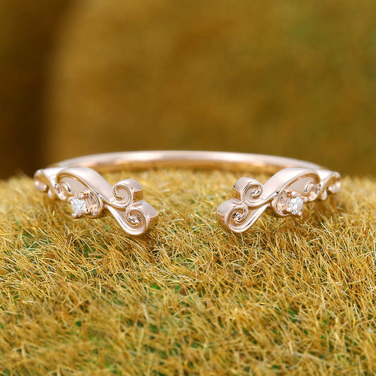 Vintage Open wedding band Unique Moissanite rose gold wedding band Diamond band Art deco Wedding Bridal Matching Stacking promise band