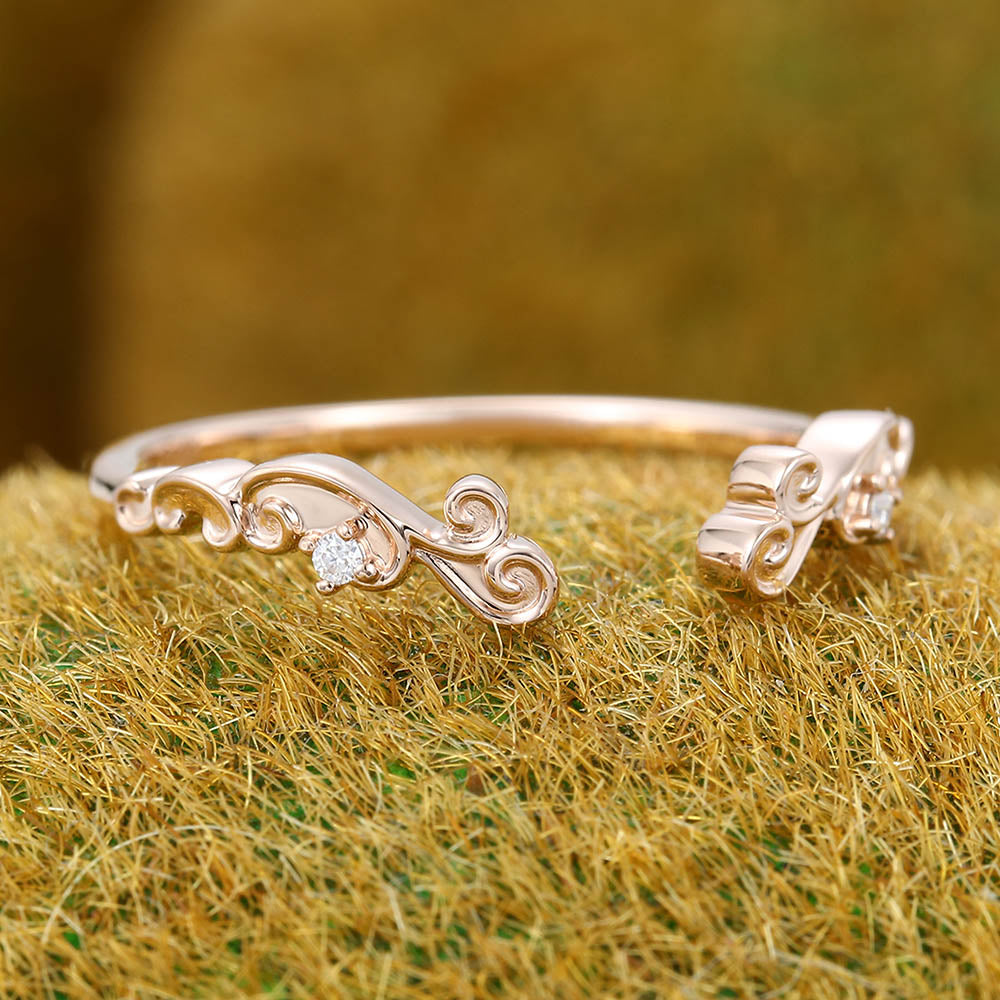 Vintage Open wedding band Unique Moissanite rose gold wedding band Diamond band Art deco Wedding Bridal Matching Stacking promise band