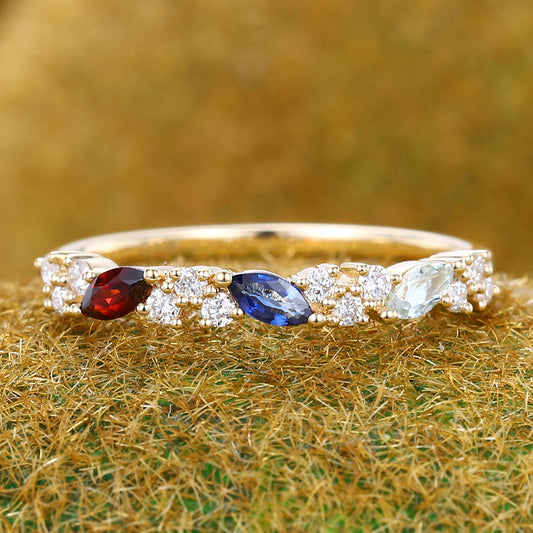 Vintage Multi-stone Wedding Band Unique Anniversary Ring