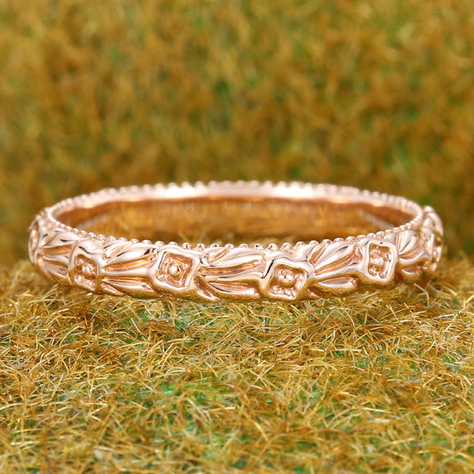 Nature Inspired Engraved Vintage Solid Wedding Band