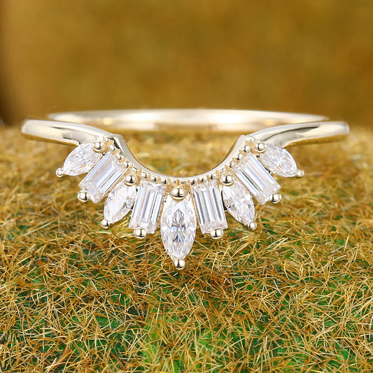 Alternating Marquise & Baguette Moissanite Curved Wedding Band